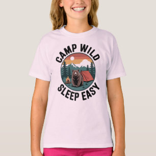 Camiseta Acampamento Selvagem Dormir Fácil-Urso Camping Vin
