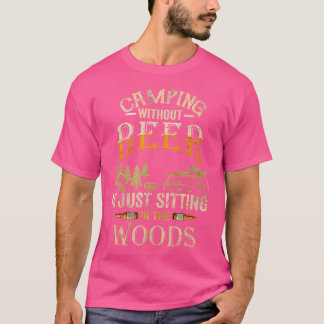 Camiseta Acampamento Sem Cerveja Está Sentado Na Floresta