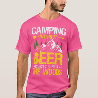 Camiseta Acampamento Sem Cerveja Está Sentado Na Floresta