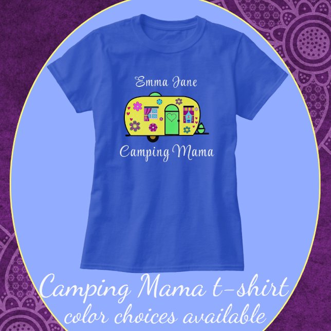 Camiseta Acampando Mama Sweet Camper Trailer com Nome (Criador carregado)