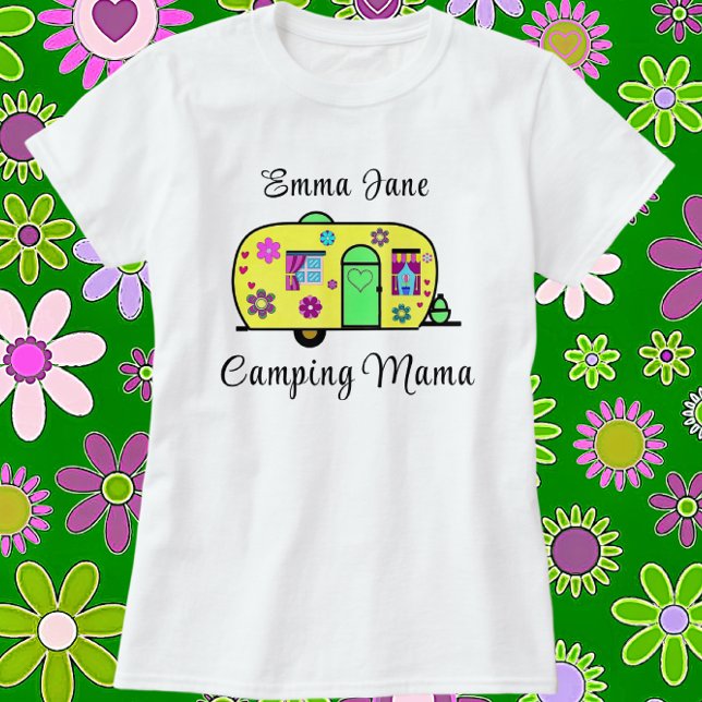 Camiseta Acampando Mama Sweet Camper Trailer com Nome (Criador carregado)
