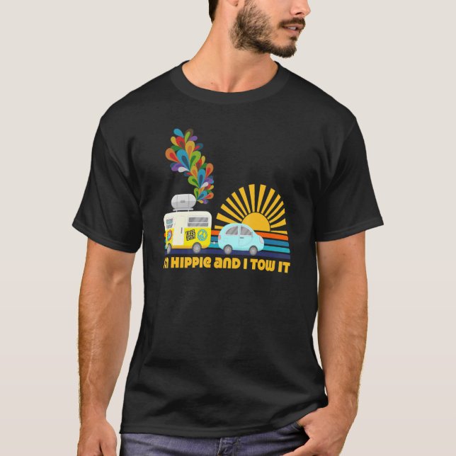 Camiseta Acampando Rv Im Hippie E Eu Coloquei Em Retro 60 S (Frente)