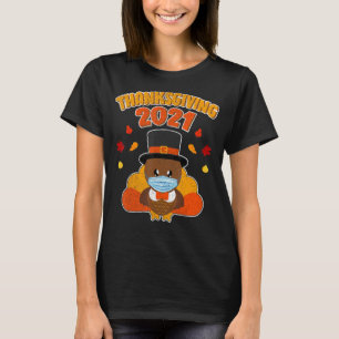 Camiseta Ação de Graças 2021 Facemask Turkey outono