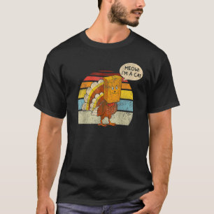Camiseta Ação de Graças à Turquia Falso Cat Retro Meow Sou