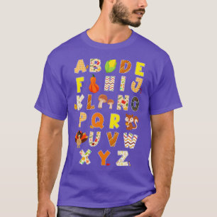 Camiseta Ação de Graças Alfabeto Engraçado Turquia Cai na P