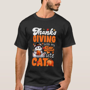 Camiseta Ação de Graças com Meu Gato Fofo Peru Assado Outon