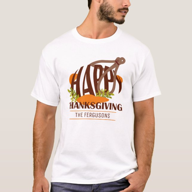 Camiseta Ação de Graças da Família Turquia Brown & Orange (Frente)