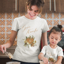 Camiseta Ação de graças dê graças ao roteiro folhas de outo