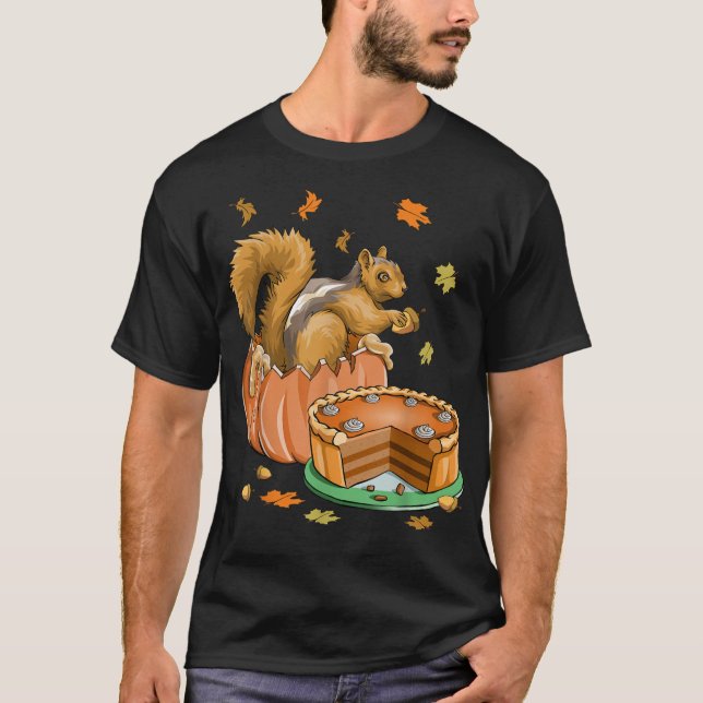 Camiseta Ação de Graças de Halloween Pumpkin Squirrel Funn (Frente)