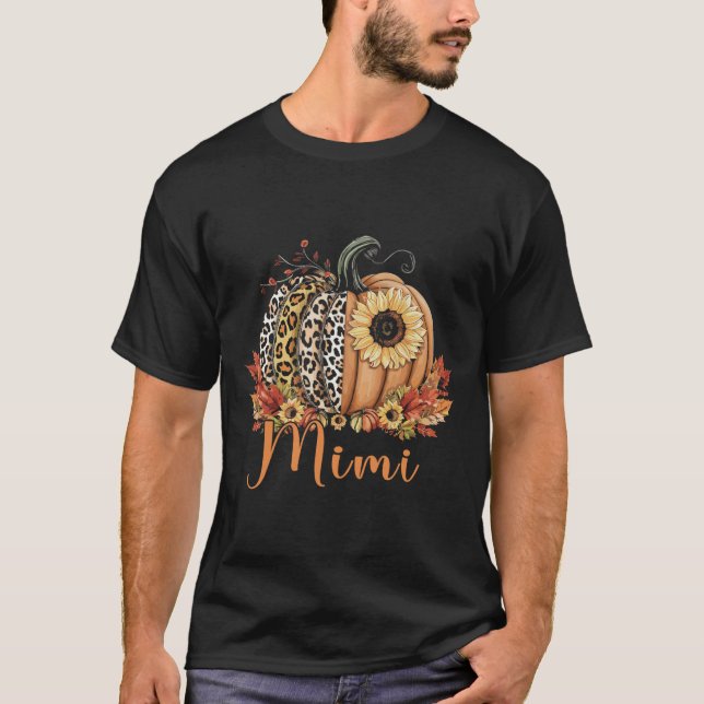 Camiseta Ação De Graças De Leopard Pumpkin E Sunflower Mimi (Frente)