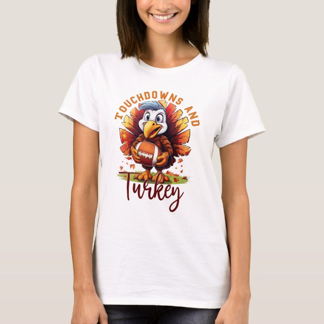 Camiseta Ação de Graças de Touchdown e Turquia (Frente)
