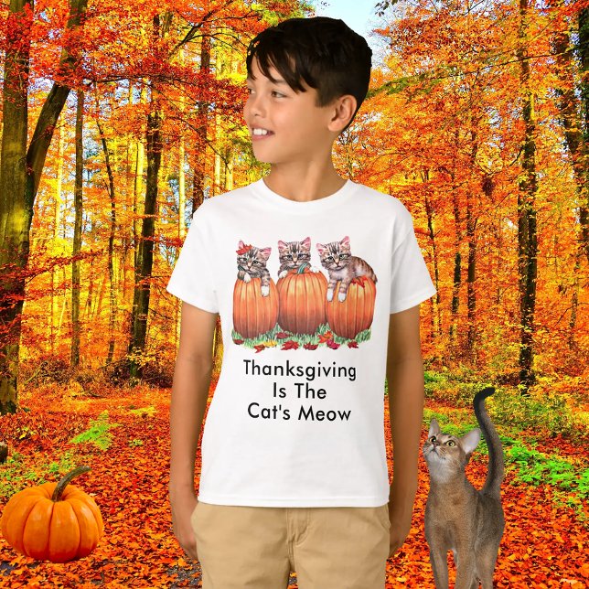 Camiseta Ação de Graças é o Miúdos do Gato (Thanksgiving is the Cat's Meow Kids T-Shirt)