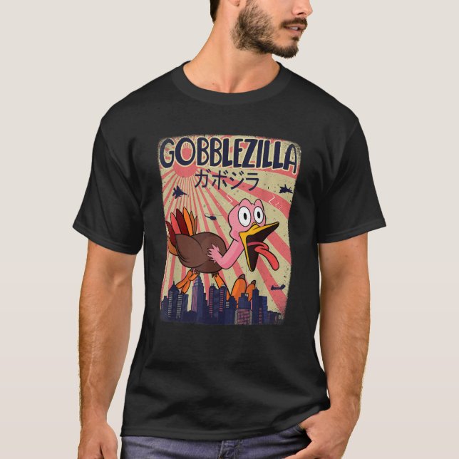 Camiseta Ação de Graças Gobblezilla Turkey (Frente)