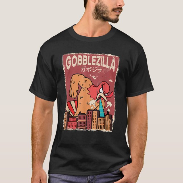 Camiseta Ação de Graças Gobblezilla Turkey (Frente)