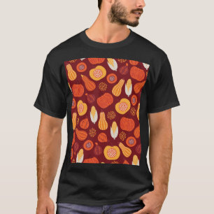 Camiseta Ação de Graças Pumpkin Brown Seamless Pattern.