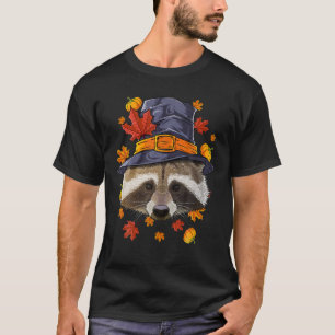 Camiseta Ação de Graças Raccoon Pilgrim Fall outono