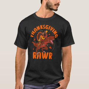 Camiseta Ação de Graças Rawr Turkey Dirigindo Um Dinossauro