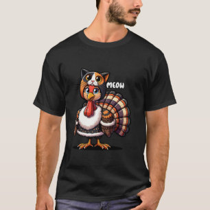 Camiseta Ação de Graças Turca Gato de Miau Gato de Costume