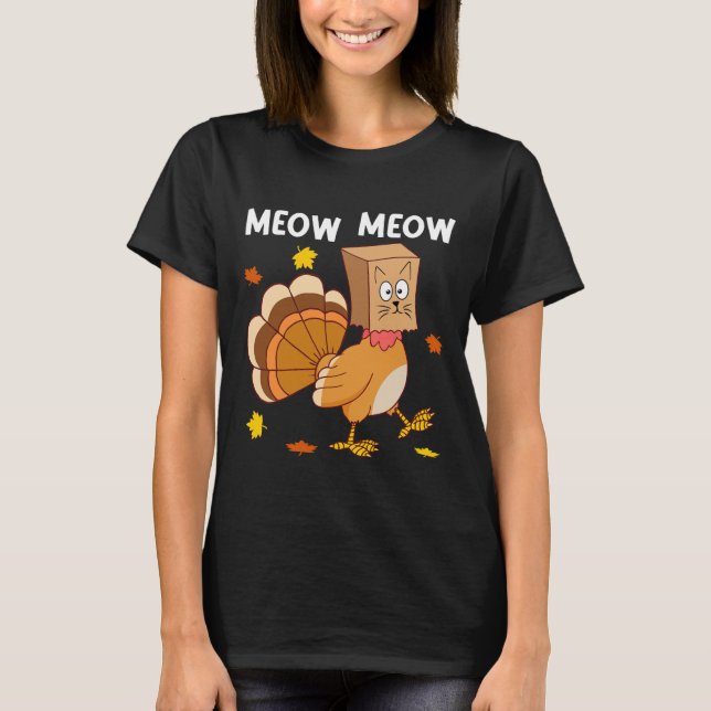Camiseta Ação de Graças Turquia Cat Meow Homens Engraçados  (Frente)