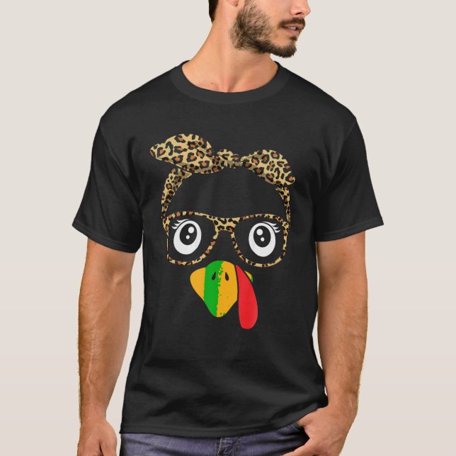 Camiseta Ação de Graças Turquia Face Leopardo Imprime Óculo (Frente)