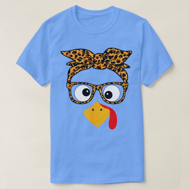 Camiseta Ação de Graças Turquia Face Leopardo Imprime Óculo (Frente do Design)