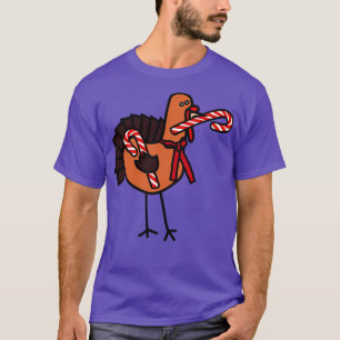 Camiseta Ação de Graças Turquia segurando canas de doces de