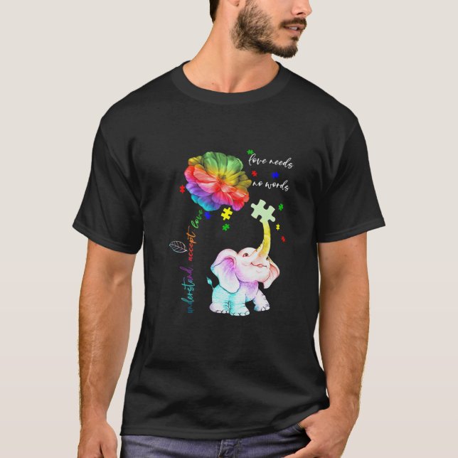 Camiseta Accept Entender Elefante Daisy Quebra-cabeça Autis (Frente)