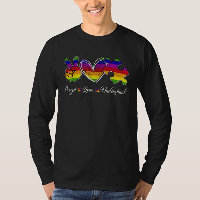 Camiseta Accept Love Understand Peace Heart Puzzle Autism A (Frente)