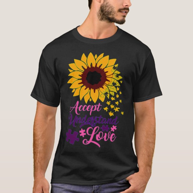 Camiseta Accept Understand Love Autism Support Sunflower (Frente)