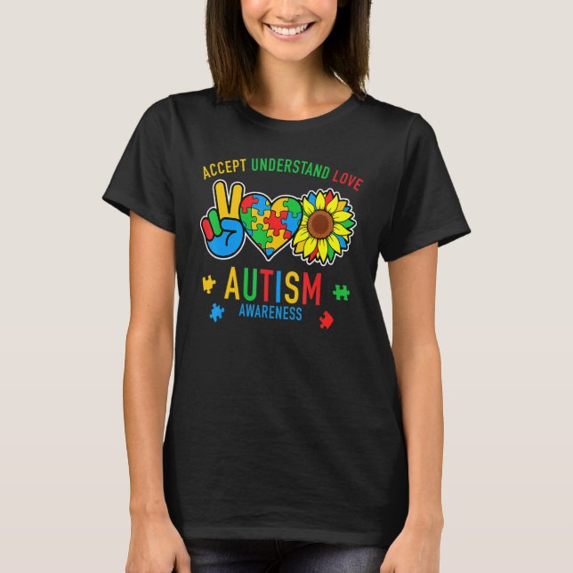 Camiseta Accept Understand Love Sunflower Everybody Autism  (Frente)
