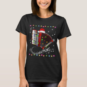 Camiseta Accordion Instrumento Santa Hat Luzes De Natal Xm