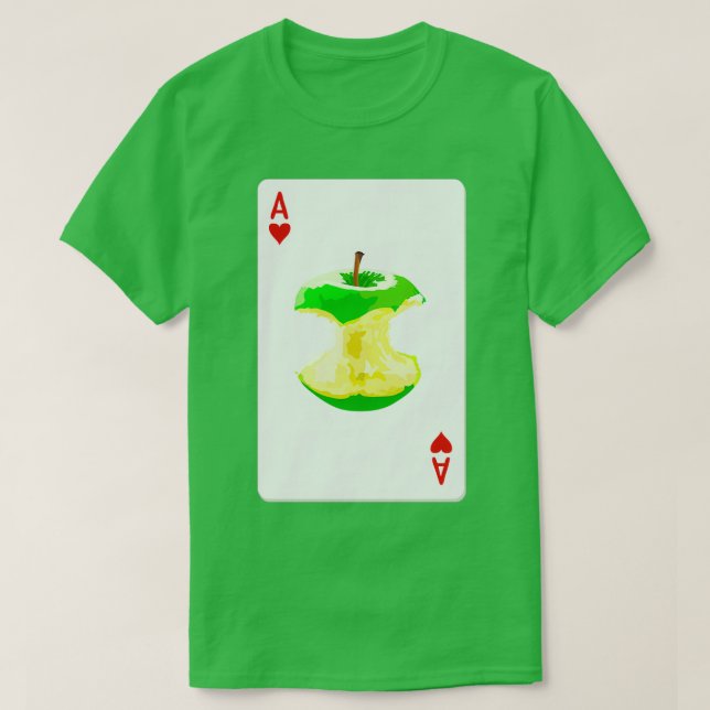 Camiseta Ace de corações tocando carta com maçã verde (Frente do Design)
