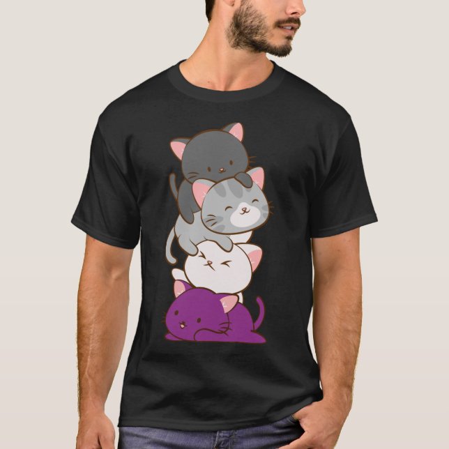 Camiseta Ace Pride Kawaii Gata LGBTQ Clássico T-Shir Asexua (Frente)