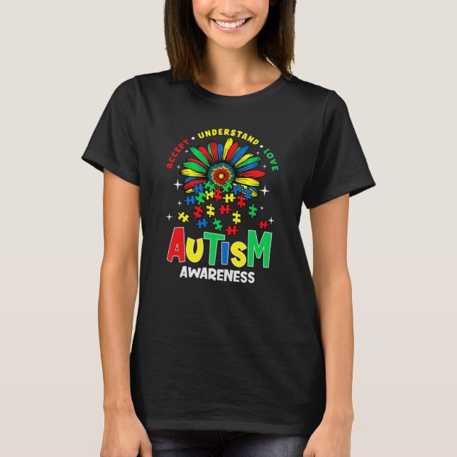 Camiseta Aceitação Colorida Compreender Consciência do Auti (Frente)