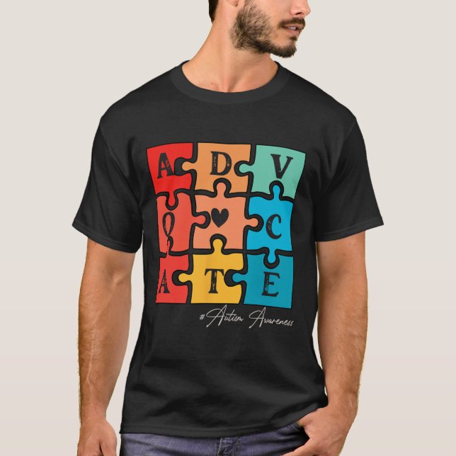 Camiseta Aceitar Adaptar Advocate Peça Quebra-cabeça Retro  (Frente)