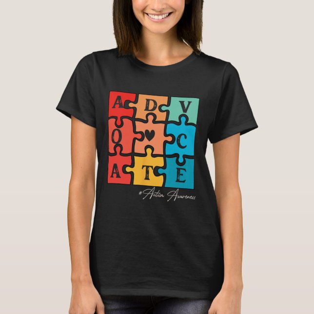 Camiseta Aceitar Adaptar Advocate Peça Quebra-cabeça Retro  (Frente)