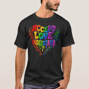 Camiseta Aceitar Amar Entender Autismo Arco-íris Coração Go