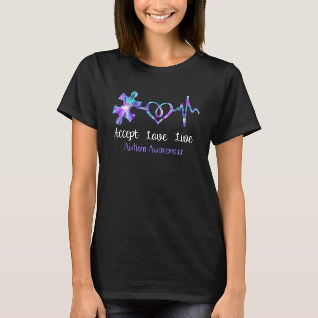Camiseta Aceitar Amor Vivo Peça do Quebra-Cabeça Batimento  (Frente)