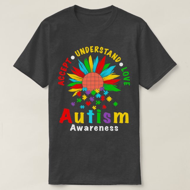 Camiseta Aceitar Compreender a Consciência do Autismo do Am (Frente do Design)
