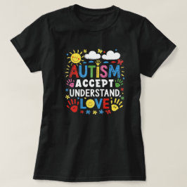 Camiseta Aceitar Compreender Amar Autismo Impressões de Mão