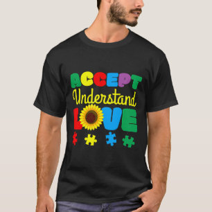 Camiseta Aceitar Compreender Amor Quebra-cabeça de Girassol