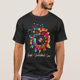 Camiseta Aceitar Compreender Amor Quebra-cabeça de Girassol