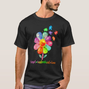 Camiseta Aceitar Entender Amar Flor Peças de Puzzle Autismo