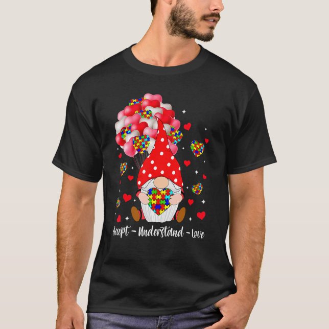 Camiseta Aceitar Entender Amar Gnome Conscientização do Aut (Frente)