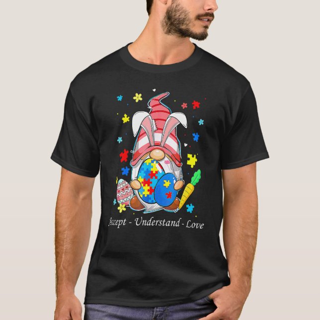 Camiseta Aceitar Entender Amar Gnome Conscientização do Aut (Frente)