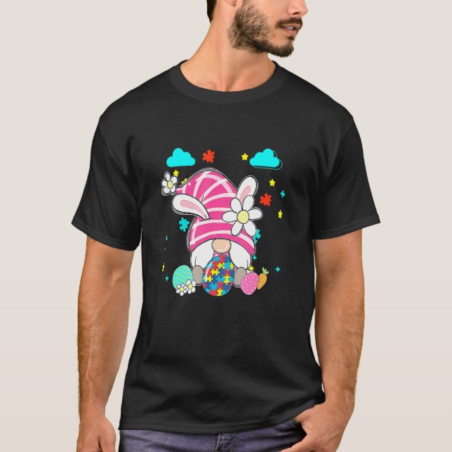 Camiseta Aceitar Entender Amar Gnome Dia de Páscoa Autismo  (Frente)