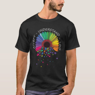 Camiseta Aceitar o quebra-cabeça de flor colorida de amor