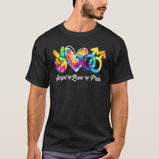 Camiseta Aceitar Orgulho Gay Tie Dye Lgbt Pride Mês Cou (Frente)