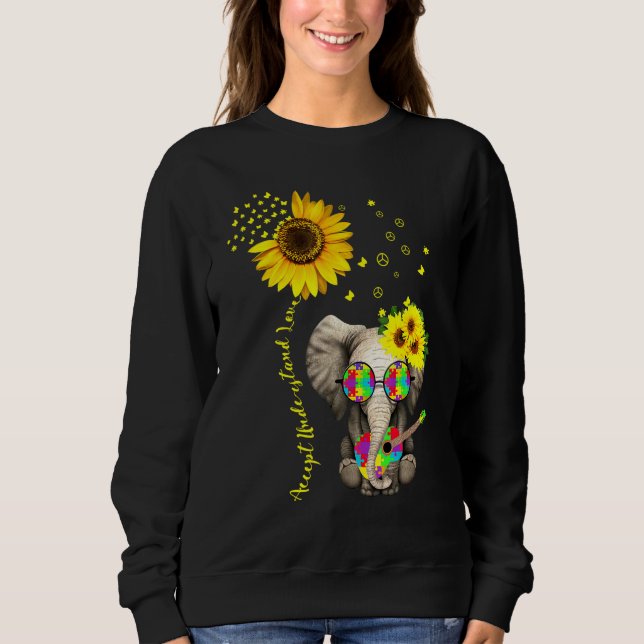 Camiseta Aceite Compreender Autismo A Do Elefante Girassol (Frente)