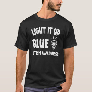 Camiseta Acenda em Azul Autismo Eu Uso Azul Para Conscienti